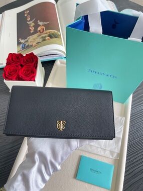 Tiffany & Co. Continental Large Flap Wallet in Black Leather NEW $800
